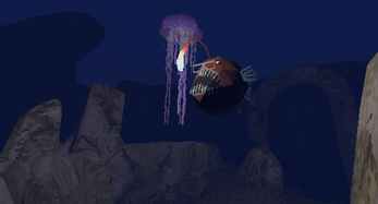 The angler posing in front of a jellyfish