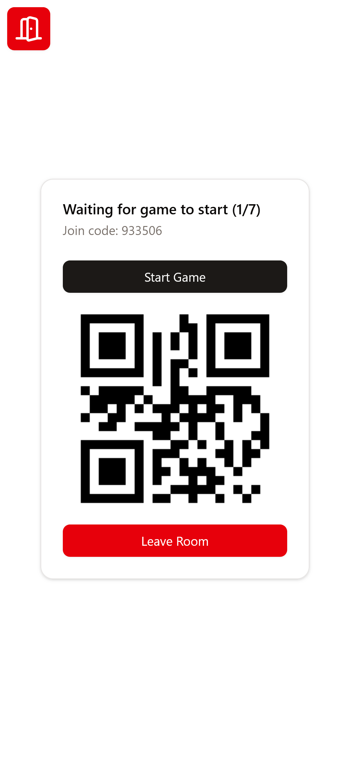 Waiting screen while other players join