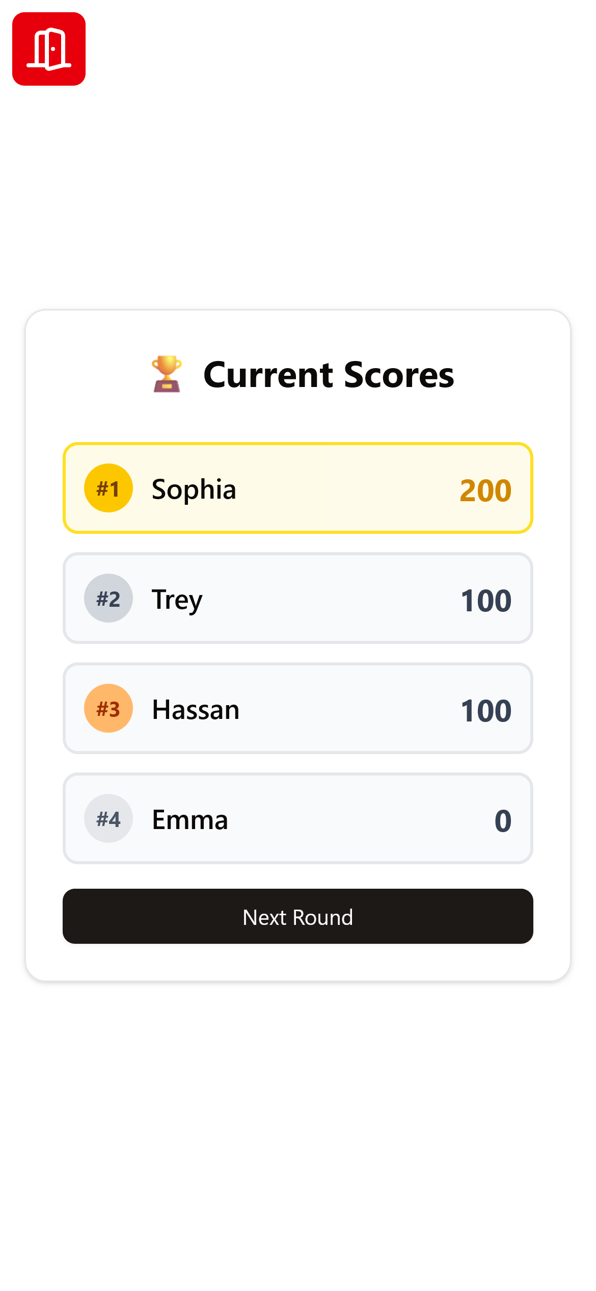 Round results screen